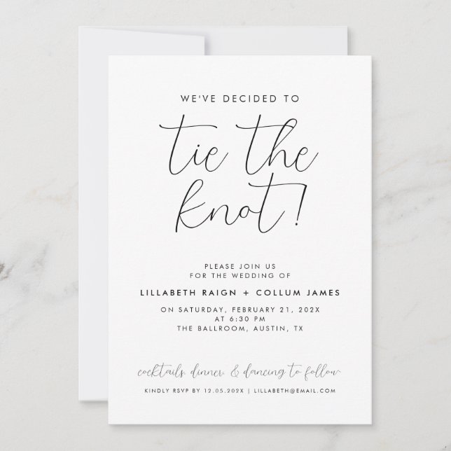 Minimal Wedding Tie the Knot intimate Simple Invitation (Front)