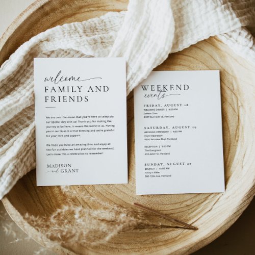 Minimal Wedding Welcome Bag Letter Timeline Card