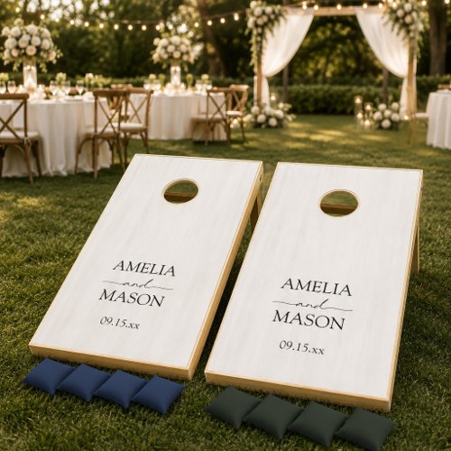 Minimal Wedding White Washed Wood Cornhole Set