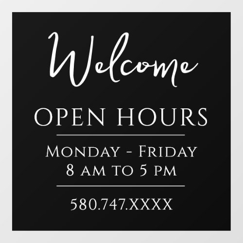 Minimal Welcome and Open Hours Window Cl Window Cling