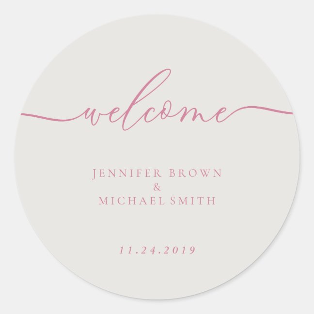 Minimal Welcome Simple Signature Pink Classic Round Sticker
