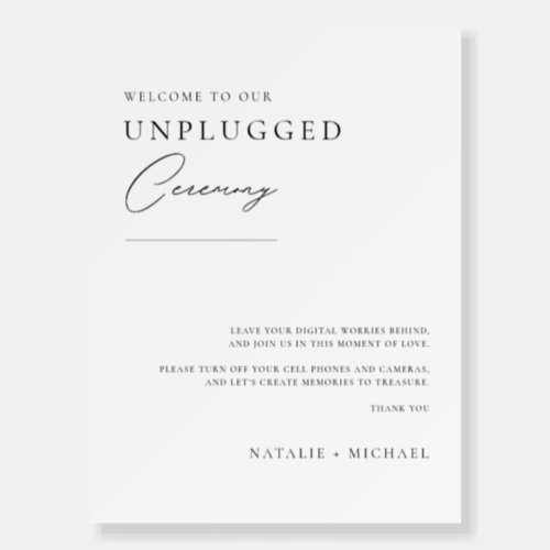 Minimal Welcome To Unplugged Wedding Ceremony Sign