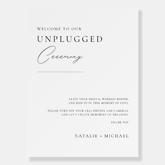 Minimal Welcome To Unplugged Wedding Ceremony Sign (Front)
