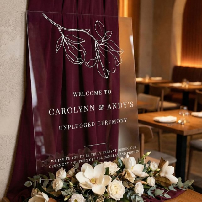 Minimal Welcome Unplugged Wedding Ceremony Clear Acrylic Sign (Creator Uploaded)