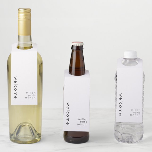 Minimal Welcome White Bottle Hanger Tag (In Situ)