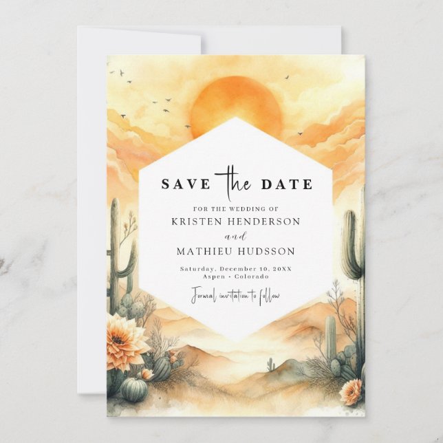 Minimal Western Cactus Wedding Save The Date (Front)