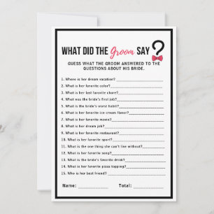 Minimal What Did the Groom Say Bridal Shower Game Invitation