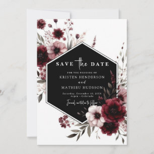 Minimal Whimsical Burgundy Wedding Save The Date