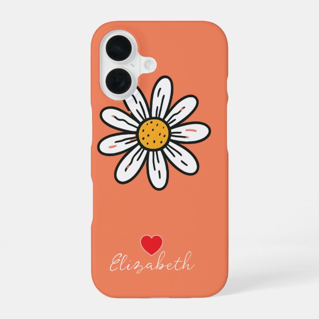 Minimal Whimsical Daisy Hand-Drawn Floral iPhone Case (Back)