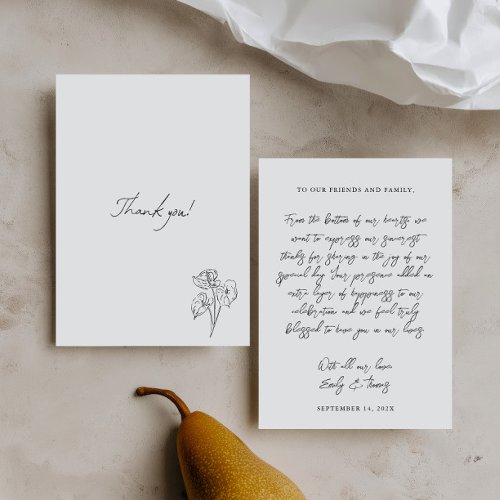 Minimal Whimsical Hand Drawn Illustration Wedding Thank You Card