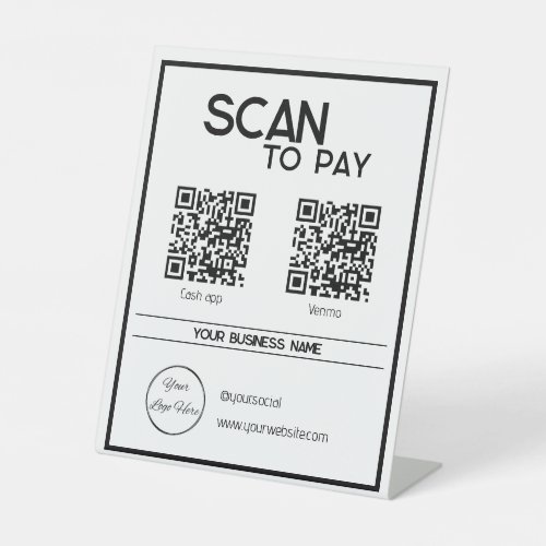 minimal white 2 QR codes simple scan to pay Pedestal Sign