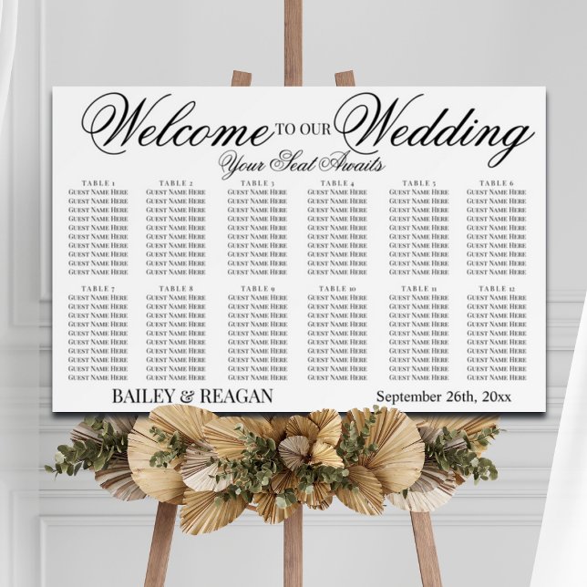 Minimal White and Black Wedding Seating Chart Foam Board (Creator Uploaded)