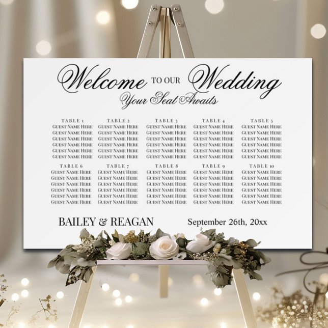 Minimal White and Black Wedding Seating Chart  Foam Board (Creator Uploaded)