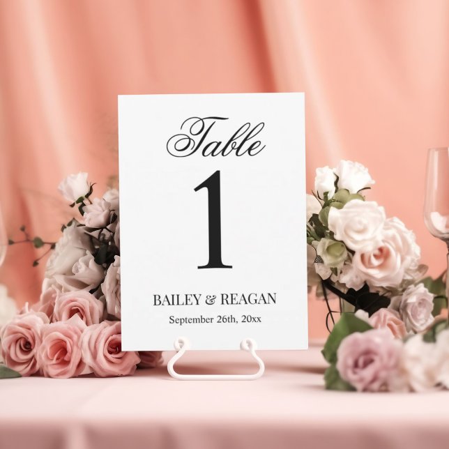 Minimal White and Black Wedding Table Number Card (Creator Uploaded)
