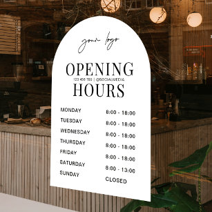 Minimal White Arch Business Logo Opening Times Window Cling