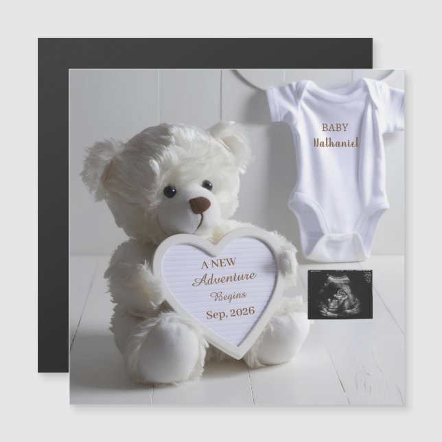 Minimal White Bear Pregnancy announcement (Front/Back)