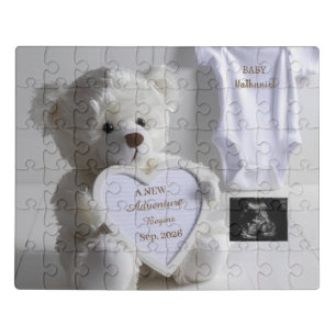 Minimal White Bear Pregnancy announcement keepsake Jigsaw Puzzle