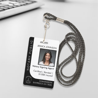 Minimal White & Black Custom Notary Photo ID Badge