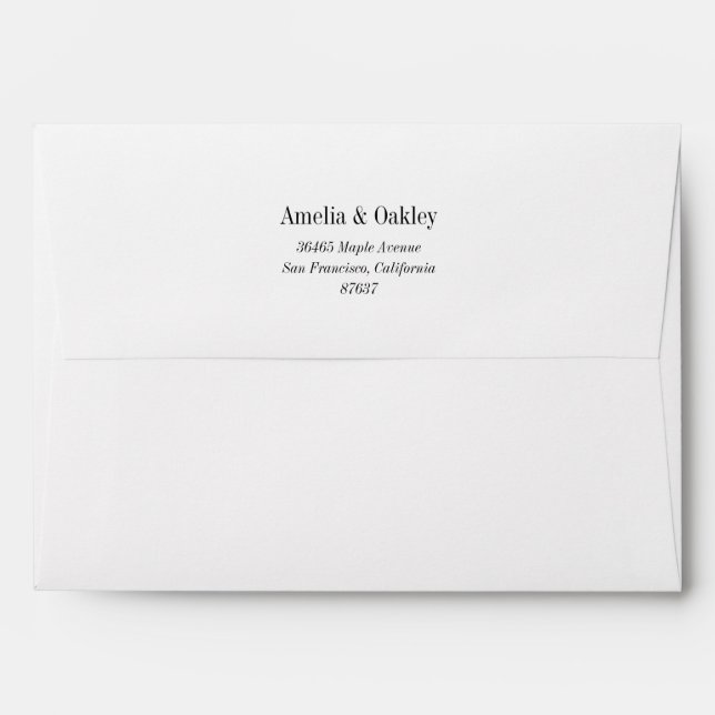Minimal White Black Elegant Wedding Return Address Envelope (Back (Top Flap))