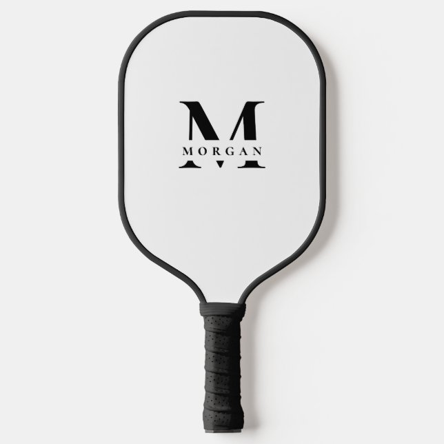Minimal White Black Monogram Name personalized Pickleball Paddle (Front)
