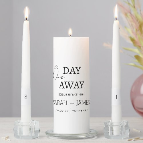 Minimal White  Black Rehearsal Dinner Wedding Unity Candle Set