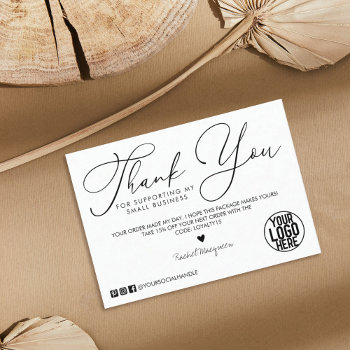 Minimal White Black Script Customer Thank You Business Card by _LaFemme_ at Zazzle