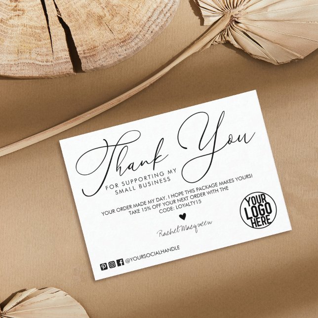 Minimal White Black Script Customer Thank You Business Card (Creator Uploaded)