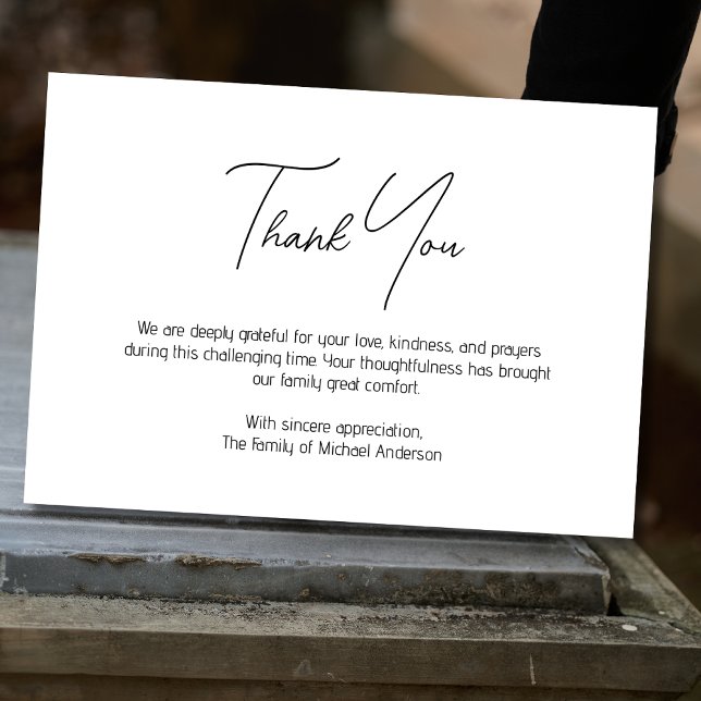 Minimal White & Black Traditional Sympathy Funeral Thank You Card (Creator Uploaded)