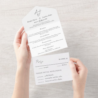 Minimal White & Black Wedding  All In One Invitation