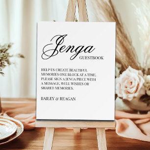 Minimal White Black Wedding Jenga Guestbook Sign
