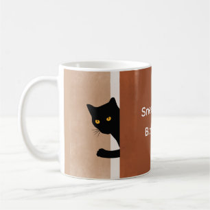 Minimal White Brown Sneek Peek Black Cat Custom Coffee Mug