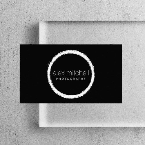 Minimal White Brushstroke Circle Photographer Business Card