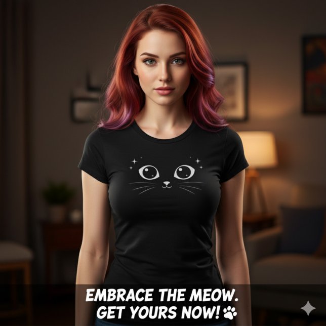 Minimal White Cat Eyes Illustration T-Shirt (Minimal White Cat Eyes Illustration)