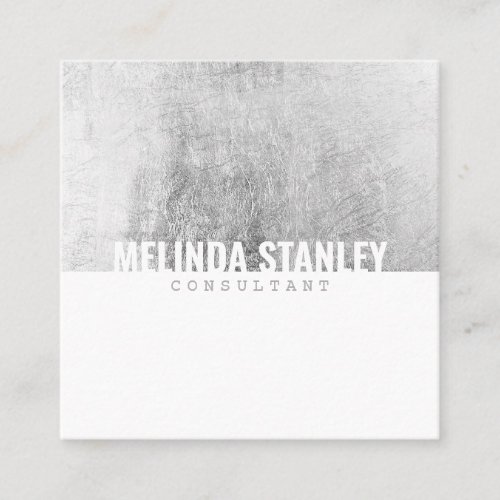 Minimal white chic silver foil elegant color block square business card