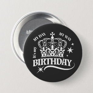 Minimal White Crown Birthday Quote Typography Button