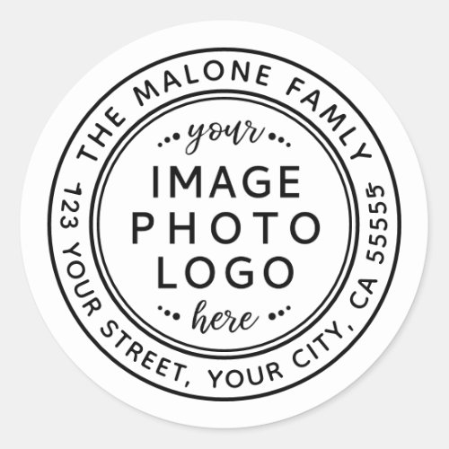 Minimal white custom logo or photo return address classic round sticker