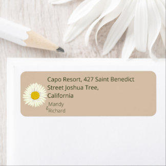 Minimal White Daisy Flowers on Beige Background Label