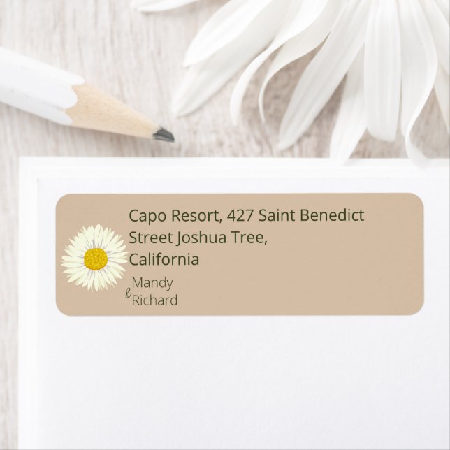 Minimal White Daisy Flowers on Beige Background Label (Insitu)