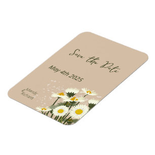 Minimal White Daisy Flowers on Beige Background Magnet