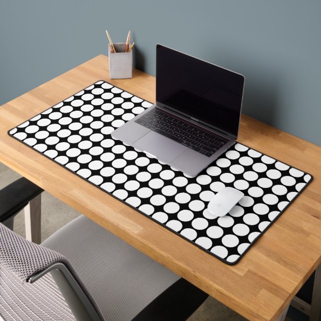 Minimal White Dots on Solid Black Background Desk Mat (Office 2)