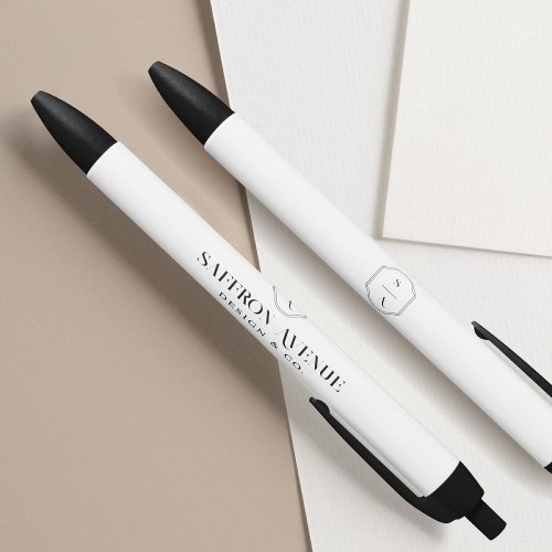 Minimal White Elegant Custom Monogram  Name Black Ink Pen