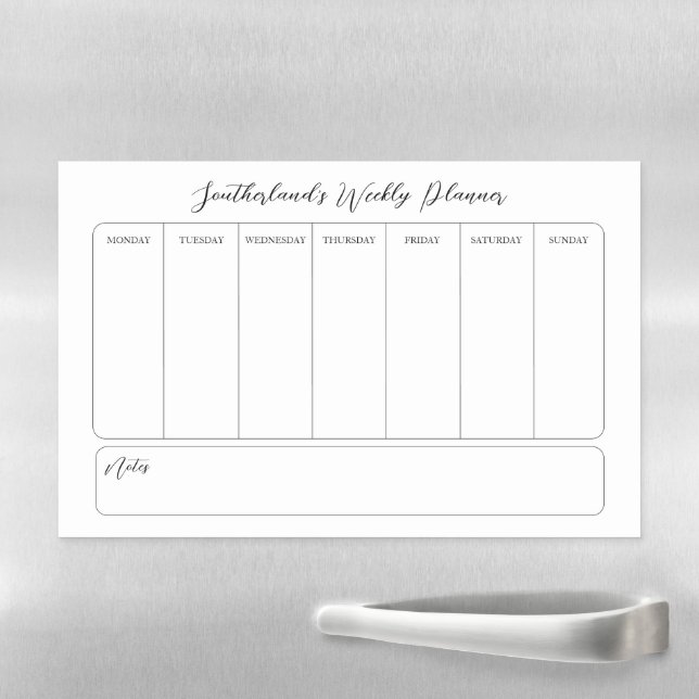 Minimal White Elegant Script Family Weekly Planner Magnetic Dry Erase Sheet (In Situ)