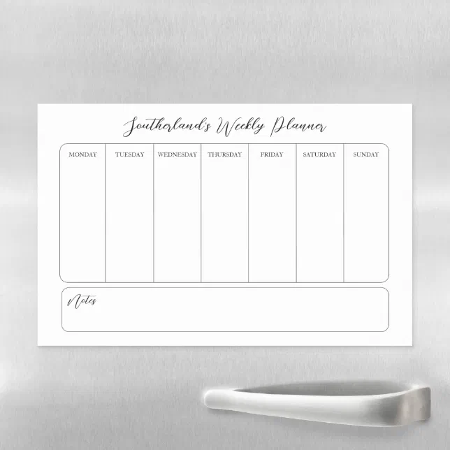 Minimal White Elegant Script Family Weekly Planner Magnetic Dry Erase ...