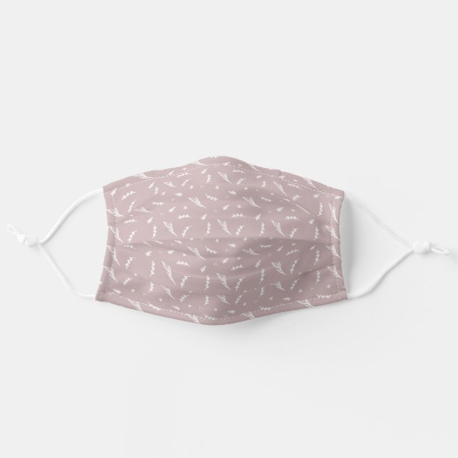 Minimal White Foliage & Leaf Pattern Pink Mauve Adult Cloth Face Mask (Front, Unfolded)