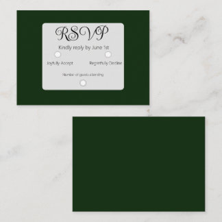Minimal White Forest Green RSVP Wedding Note Card