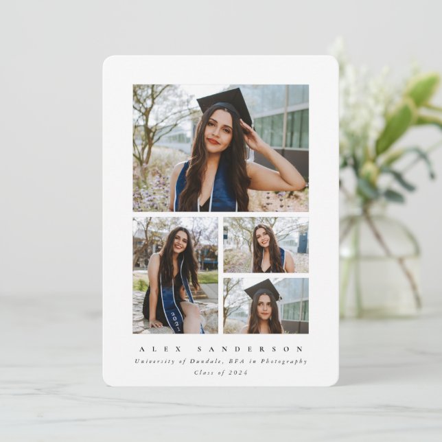 Minimal White Frame 4 Photo Graduation Announcement (Standing Front)