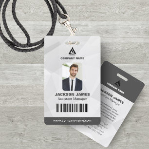 Minimal White Geometric and Grey Company ID Card Badge