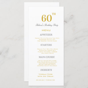 Minimal White & Gold 60th Birthday Party Custom Menu
