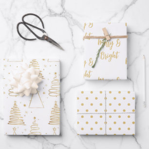 Minimal White Gold Christmas Tree Wrapping Paper Sheets