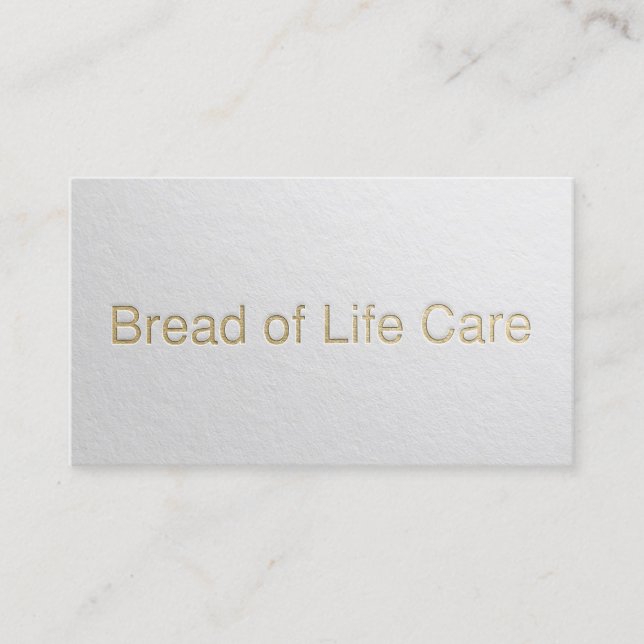 Minimal White & Gold Embossed Text Yoga Instructor Business Card (Front)